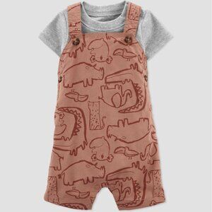 Carters Just One You Baby Boys Safari Shortalls Top and Bottom Set Orange Sz 3M